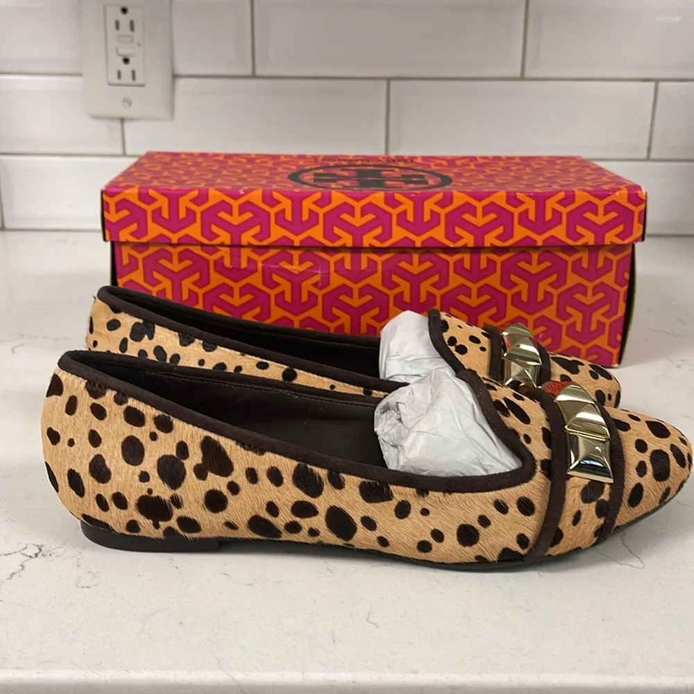 Tory Burch Asher Smoking Slipper - Cheetah Print - Calf Hair Size 7 NEW